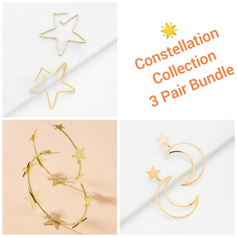 3 Pairs "Constellation" Star & Moon Earrings